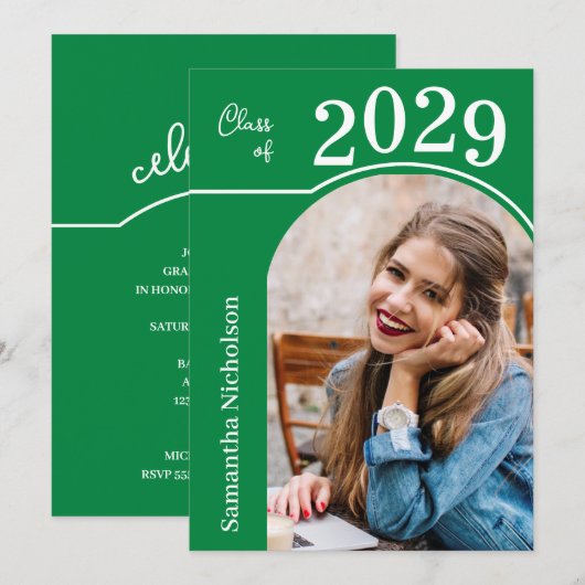 Moderne boog foto afstuderen groen kaart (Voorkant / Achterkant)