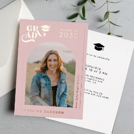 Moderne boog foto afstuderen roze goud folie uitnodiging
