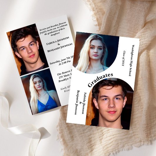 Moderne boog foto broers en zussen Dubbel afstuder Kaart