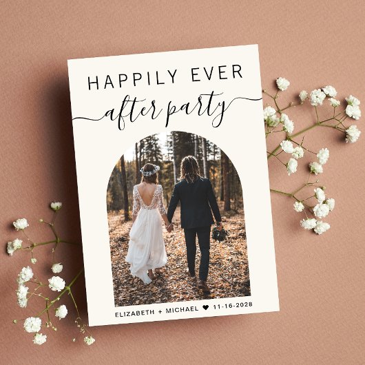 Moderne boog foto crème bruiloft receptie kaart