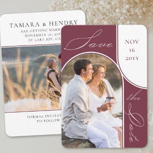 Moderne boog foto Elegante kalligrafie Bourgondië Save The Date