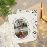 Moderne boog foto elegante typografie botanisch feestdagenkaart<br><div class="desc">Moderne tabletboog foto elegante rustieke waterverf gedroogde botanische bloemen gedempte kleuren kerstkaart.</div>