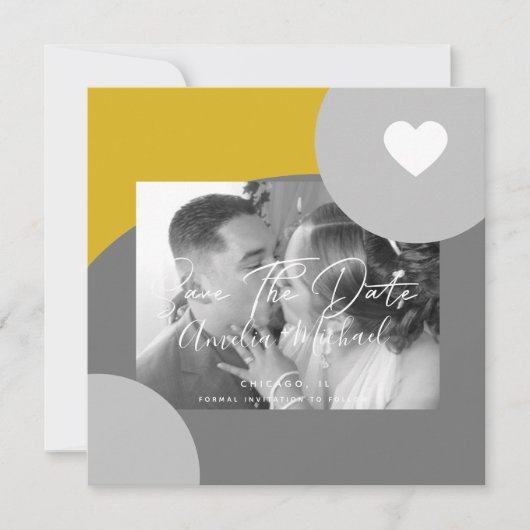 Moderne boog foto geel grijs Save the Date Kaart (Voorkant)