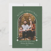 Moderne boog foto groen vrolijk kerstfeest feestdagenkaart (Voorkant)