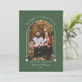 Moderne boog foto groen vrolijk kerstfeest feestdagenkaart (Staand voorkant)