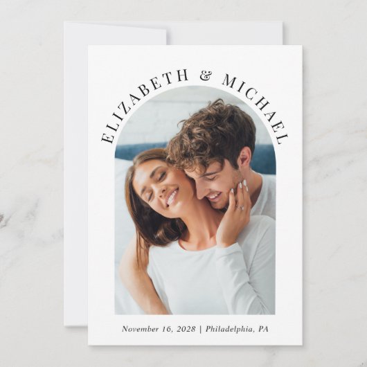 Moderne boog foto QR code bruiloft Kaart (Voorkant)