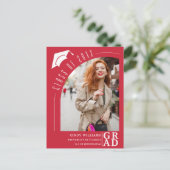 Moderne boog foto rood Afstuderen aankondiging Briefkaart (Staand voorkant)
