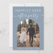 Moderne boog foto stoffige blauwe bruiloft recepti kaart (Voorkant)