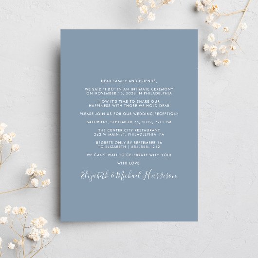 Moderne boog foto stoffige blauwe bruiloft recepti kaart