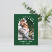 Moderne Boog Frame Foto Groen Save The Date Briefkaart (Staand voorkant)