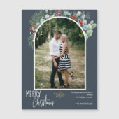 Moderne Boog Groene Begroeiing Stofblauw Kerst Fot (Voorkant)