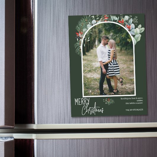 Moderne Boog Groenery Kerstmagneet Fotokaart