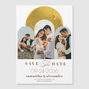 Moderne boog hemelmaan 3 foto Save the Date Magnetische Uitnodiging