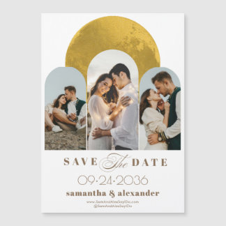Moderne boog hemelmaan 3 foto Save the Date Magnetische Uitnodiging