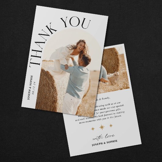Moderne Boog Huwelijkskaart Dank U met 2 Foto Bedankkaart