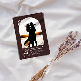 Moderne boog I foto I cacao bruin I bruiloft Kaart