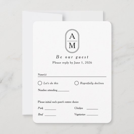 Moderne boog initialen, RSVP met maaltijdopties (Voorkant)