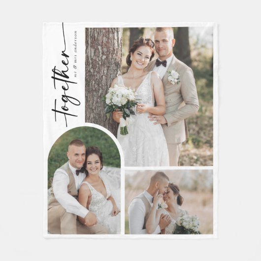 Moderne boog kalligrafie samen bruiloft foto fleece deken (Voorkant)