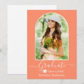 Moderne Boog Kap Calligrafie Koraal Roze Afstudeer Aankondiging (Voorkant / Achterkant)