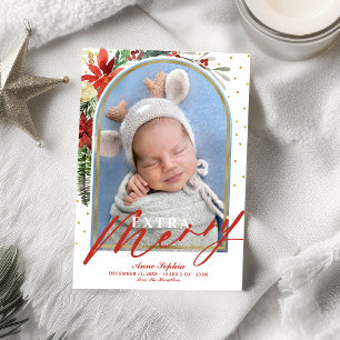 Moderne boog kerst baby geboorte aankondiging