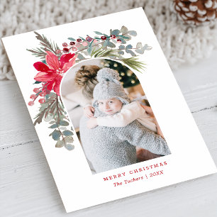 Moderne Boog Kerst Waterverf Bloem Foto Feestdagenkaart