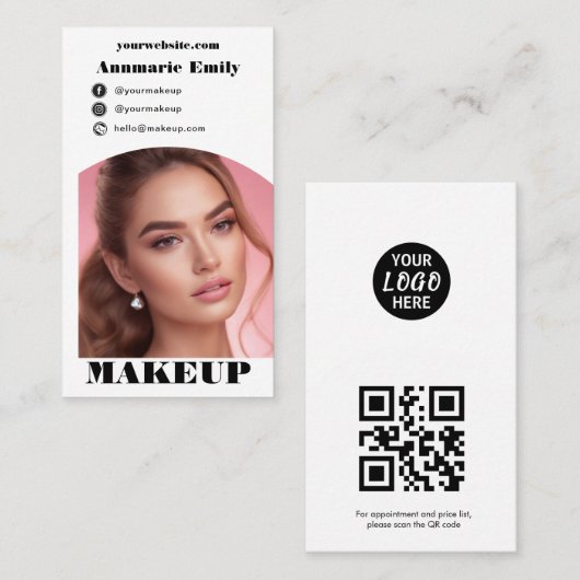 Moderne boog make-up foto qr code logo visitekaartje (Voorkant / Achterkant)