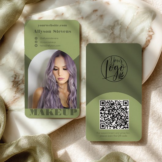 Moderne boog make-up groene foto qr-code logo visitekaartje