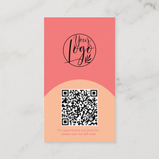 Moderne boog make-up perzik foto qr code logo visitekaartje (Achterkant)