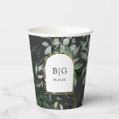 Moderne boog met waterverf gebladerte bruiloft papieren bekers (Achterkant)