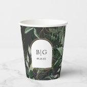 Moderne boog met waterverf gebladerte bruiloft papieren bekers (Voorkant)