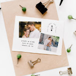 Moderne boog Monogram Foto opslaan van de datum Save The Date<br><div class="desc">Zwart-wit Modern Arch Monogram Foto Bewaar de datum met een minimalistisch ontwerp,  plaats om uw initialen en gegevens toe te voegen en upload twee foto's. De achterkant van de kaart heeft een rasterpatroon als achtergrond.</div>