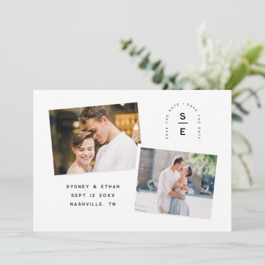 Moderne boog Monogram Foto opslaan van de datum Save The Date (Staand voorkant)