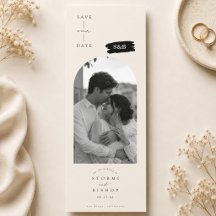 Moderne boog monogram trouw save the date.