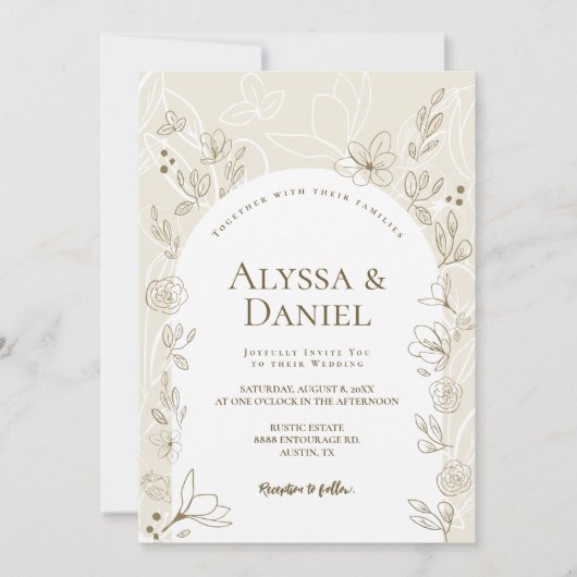 Moderne boog neutrale bloemblaadjes bruiloft kaart (Voorkant)