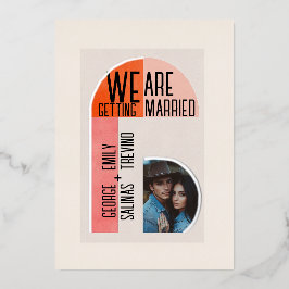 Moderne Boog, Oranje en Roze, Foto Gebied Folie Uitnodiging