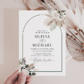 moderne boog pampas groen wedding uitnodiging