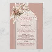 Moderne Boog Pastel Roze Pampas Bloem Bruiloftsmen Menu (Voorkant)