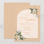 Moderne boog perzik bloemige bruids douche uitnodi kaart (Voorkant / Achterkant)
