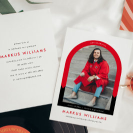 Moderne boog rode school kleuren afstudeerfeest kaart