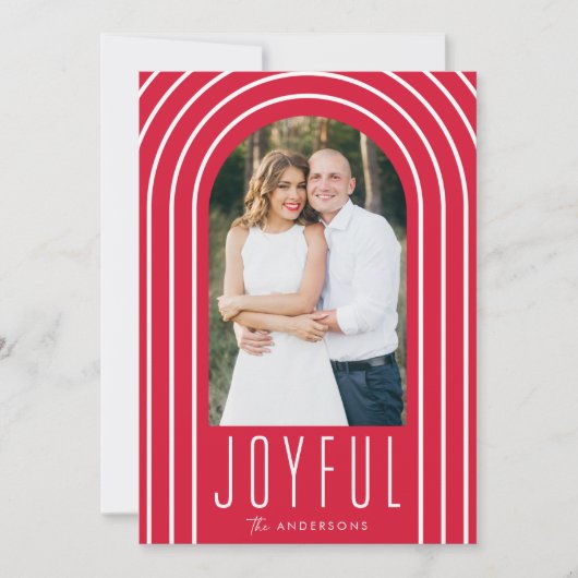 Moderne boog Rood en Wit 2 Foto Feestdagenkaart (Voorkant)