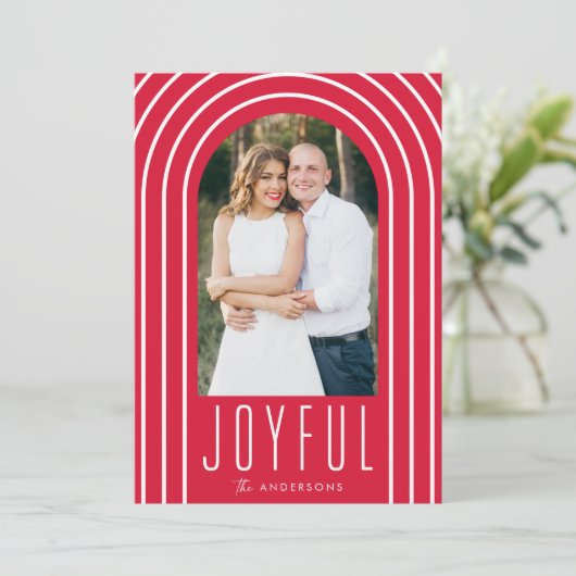 Moderne boog Rood en Wit 2 Foto Feestdagenkaart (Staand voorkant)