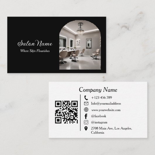 Moderne Boog Salon Spa QR Code Zwart Wit Visitekaartje (Voorkant / Achterkant)