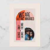 Moderne boog, Sinaasappel en roze, fotogebied Folie Uitnodiging (Voorkant)