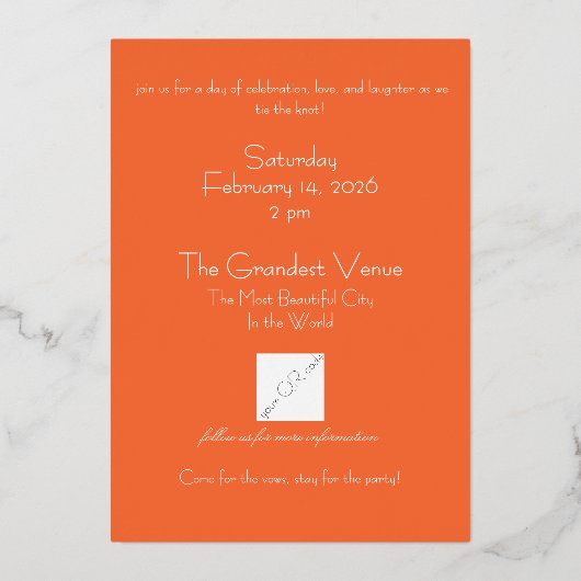 Moderne boog, Sinaasappel en roze, fotogebied Folie Uitnodiging (Achterkant)