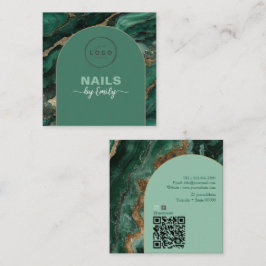 Moderne Boog Smaragdgroen en Goud Qr Code Marmer Vierkante Visitekaartje