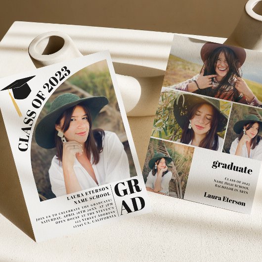 Moderne boog wit 5 foto's afstuderen kaart