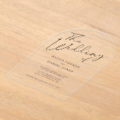 Moderne boog zwarte kalligrafie script bruiloft acryl uitnodigingen (Laagn)