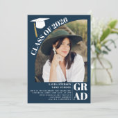 Moderne boogblauw 5 foto's afstuderen kaart (Staand voorkant)