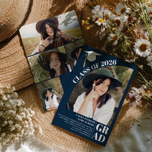 Moderne boogblauw 5 foto's afstuderen kaart
