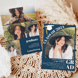 Moderne boogblauw 5 foto's afstuderen kaart<br><div class="desc">Vooruit op de curve met onze moderne baring, ze zijn elegant en elegant! Onze moderne boho blauw 5-foto's graduatie uitnodigingen zijn de gedurfde verklaring die je moet afleggen. Met een vette lettersoort met bewerkbaar donkerblauw voor de marine nodigt u uw gast uit naar uw open huis en kondigt u uw...</div>